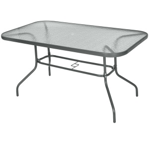 Masa de Exterior din Metal si Sticla Temperata cu Orificiu pentru Umbrela 140x80x70cm - Img 1