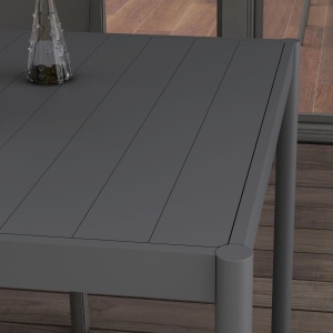 Masă de Grădină cu Lamele, Dimensiuni 145x90 cm, Masă de Dining pentru 6 Persoane, Rectangulară, din Aluminiu și Oțel, pentru Curte, Terasă, Balcon și Exterior, Gri Închis - Img 7