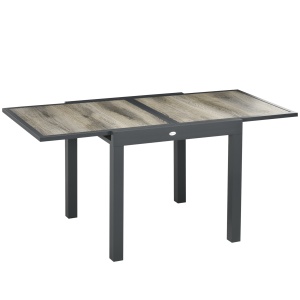 Masă de Grădină Extensibilă 80/160x80x75 cm, Masă de Dining pentru 6 Persoane Dreptunghiulară din Aluminiu cu Blat din Plastic, pentru Terasă, Balcon și Exterior, Bej - Img 1