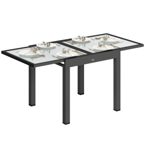 Masă de Grădină Extensibilă cu Blat din Sticlă 80-160x80x75 cm Negru - Img 1
