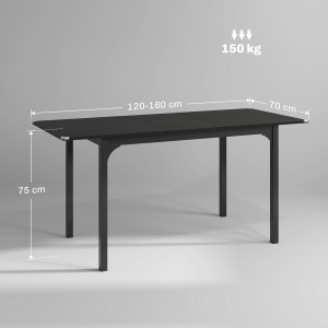 Masa de Gradina Extensibila pentru 4-6 Persoane, cu Picioare din Otel, 160x70x75 cm, Negru - Img 3
