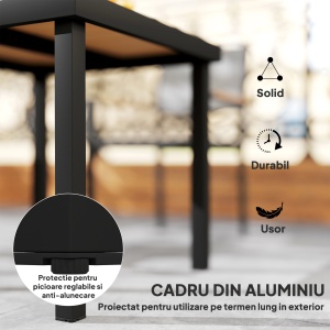 Masa de gradina pentru 4 Persoane din Aluminiu, Masa de Exterior din Plastic pentru Terasa si Balcon, Negru si Culoare Lemn - Img 5