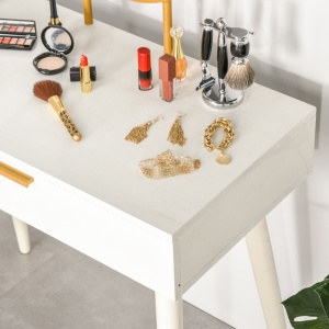 Masă de Toaletă/Machiaj cu Oglindă și 2 Sertare pentru Accesorii, Toaletă de Machiaj din Lemn, 80x40x123 cm, Alb - Img 9