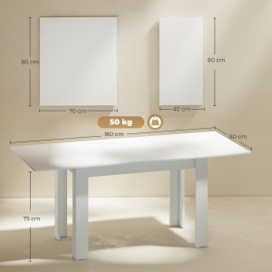 Masă extensibilă 140-180x80cm, albă, pentru 6-8 persoane, pentru spații mici - Img 3