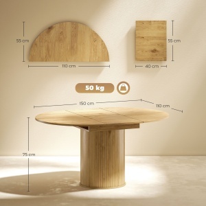 Masă Extensibilă Rotundă pentru 6-8 Persoane, culoare Lemn - Img 3