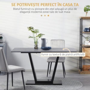 Masa Living 140×80×76 cm – Blat Marmura & Cadru Otel Negru - Img 4