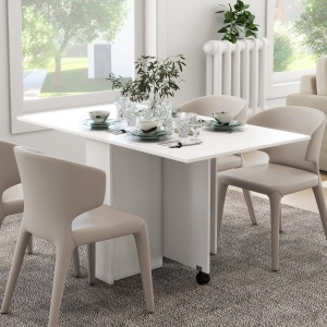 Masă Pliabilă și Extensibilă pentru 4-6 Persoane cu 2 Rafturi și 2 Roți, din Lemn și Metal, 140x80x74 cm, Alb - Img 9