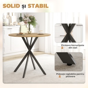 Masă Rotundă de Dining Industrială 80cm - Stejar Alb - Img 6