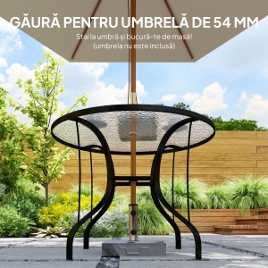 Masă Rotundă de Grădină pentru Maxim 4 Persoane cu Gaură pentru Umbrelă, Ø96,5x71 cm, Negru - Img 5