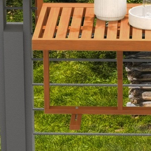 Masă Suspendată de Exterior, Masă Reglabilă pentru Balustradă, Blat Suport cu Montare pe Perete, 68x65x40,5-55 cm, Tec - Img 7