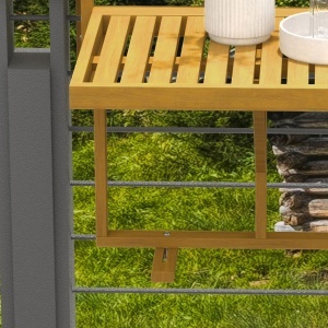 Masă Suspendată de Exterior, Masă Reglabilă pentru Balustradă, Blat Suport cu Montare pe Perete, 68x65x40,5-55 cm, Tec - Img 7