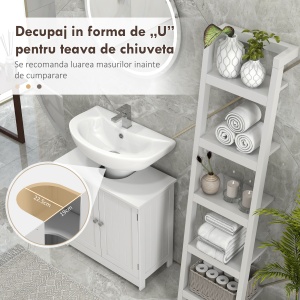 Masca Chiuveta Baie – MDF Alb, 2 Usi, 60×30×60 cm - Img 4