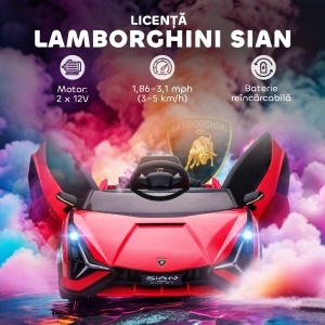 Masina Electrica Lamborghini Rosie pentru Copii 12V cu telecomanda, viteza 3-8km/h - Img 4