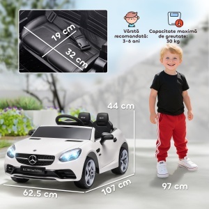 Mașină Electrică pentru Copii 3-6 Ani cu 2 Motoare și Telecomandă, 107x62,5x44 cm, Alb - Img 3