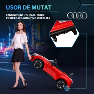 Masina electrica pentru copiii 37-60 luni Licenta Audi cu claxon si butoane muzicale, centuri de siguranta si faruri, PP si metal, 103x58x41 cm, rosu si negru - Img 7