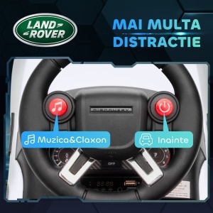 Mașinuță Electrică pentru Copii 18 Luni-5 Ani cu Licență Land Rover cu Muzică, USB și MP, 65x43x40 cm ,Alb - Img 6