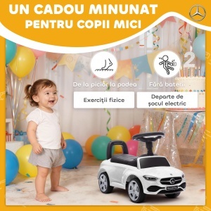 Mașinuță Electrică pentru Copii Licență Mercedes Benz cu Claxon și Spațiu de Depozitare, 65x28x39 cm, Alb - Img 8