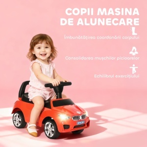 Mașinuță pentru Copii cu Volan, Mașină cu Faruri și Melodii Integrate, Vârstă 18-36 Luni, 63,5x28x36 cm, Roșu - Img 4