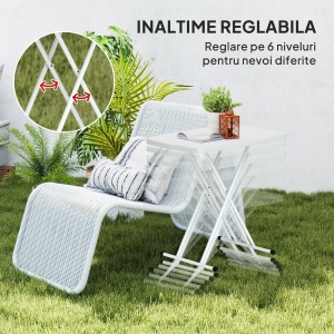 Măsuță de Cafea Pliabilă, Reglabilă pe Înălțime și Portabilă, cu Blat HDPE și Cadru Metalic, 76x50x74 cm, Alb - Img 5