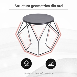 masuta geometrica, otel 54x54x44cm, negru - Img 4