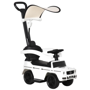 Mercedes Licențiat Mașină de împins pentru copii 12-36 luni, acoperiș și mâner de împins, 85.5x40.5x95 cm, alb