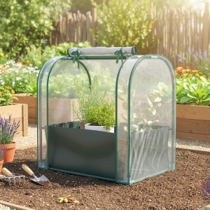Mini Seră de Grădină cu Sac de Plantare, Seră pentru Grădină cu Ușă Rulabilă, Structură din Oțel, Acoperire din Plastic, pentru Legume, Flori, Plante, Verde Închis - Img 2