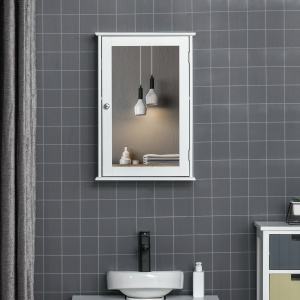Mobilier Baie Suspendat cu Oglinda si Usa cu Inchidere Magnetica, 41x14x60cm - Alb - Img 2