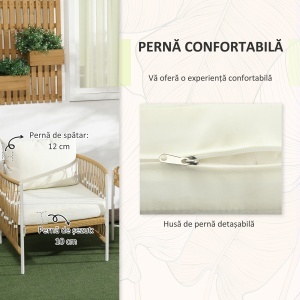 Mobilier din 3 Piese pentru Terasă, Set din 2 Canapele și o Măsuță de Cafea pentru Exterior din Ratan, 72x66x64 cm, Crem - Img 5