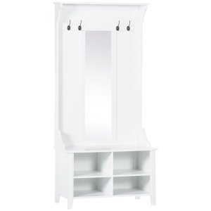 mobilier hol, cuier si oglinda, 80x40x170cm, alb - Img 1