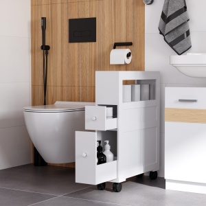 Mobilier pentru Baie in Lemn cu Rafturi si 2 Sertare,Alb 16x52x66cm - Img 9