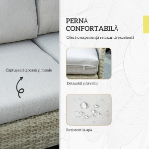 Mobilier pentru gradina 7 bucati, modular cu masuta, fotoliu, fotoliu de colt si 2 canapele din ratan PE cu perne, bej - Img 6