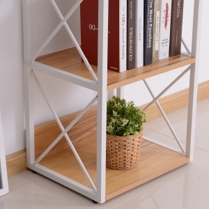 Mobilier Rastel Librarie 3 Rafturi cu Schelet in Otel Alb si Rafturi in Lemn 40x35x72.5cm - Img 7