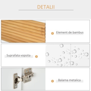 Mobilier Sub Chiuveta Baie, Mobilier Baie Sub Chiuveta cu Usi din MDF si Bambus, 60x30x60,5cm, Alb - Img 6