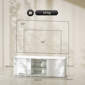 Mobilier suport TV de până la 55", suspendat sau de podea, uși amortizate, alb. - Img 3