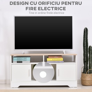 Mobilier TV 42” – Alb & Lemn Natural, Design Compact 105×52 cm - Img 6