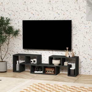 Mobilier TV 75" cu 2 Rafturi în Formă de L și Raft Dreptunghiular, 134-180x30,5x44 cm, Negru - Img 6