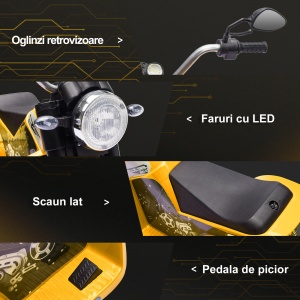 Motocicleta Electrica pentru Copii 3 Roti Lumini Sunete Baterie 6V Viteza 2km/h - Img 5