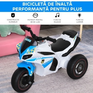 Motocicletă pentru Copii 18-36 Luni cu 3 Roți, Muzică și Faruri, 74x39x48 cm, Albastru Deschis - Img 6