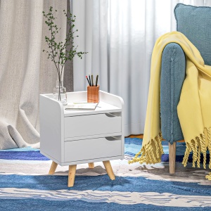 Noptiera cu 2 sertare picioare din pin mobila pentru casa alba - Img 2