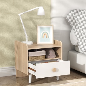 Noptieră cu Sertar pentru Copii 3-10 Ani, cu Design Minimalist pentru Dormitor, 40x32,5x40 cm, Lemn Natural - Img 8
