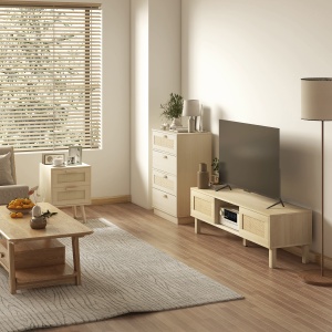 Noptiera pentru Dormitor cu 2 Sertare, Masuta de cafea in Stil Boho Elegante, 40x40x56cm, Culoare Lemn Natur - Img 7