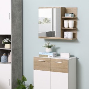 Oglinda de Baie 60×50 cm cu Rafturi Lemn & Sertar - Img 2