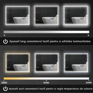 Oglinda de Baie cu Lumini LED, 90x70cm - Img 5
