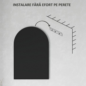 Oglindă de Baie în Formă de Arc și Ramă din Aluminiu, Oglindă Decorativă, 60x3x90 cm, Negru - Img 7