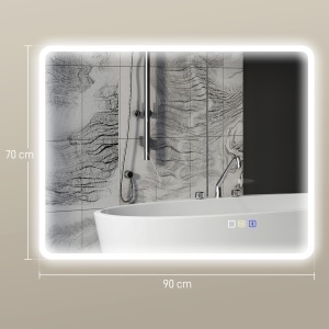 Oglindă de baie LED bluetooth 70 x 90 cm interruptor tactil lumină reglabilă 3 culori anti-abur memorie argintiu - Img 3