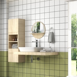 Oglindă de Baie Rotundă din PAL și Sticlă cu Raft pentru Depozitare și 2 Cârlige pentru Fixare, Ø45x10 cm, Lemn Natural - Img 7