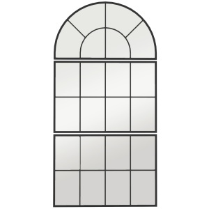 Oglindă de Perete Arcuită în Formă de Fereastră pentru Hol și Sufragerie cu 3 Agățători, 76x43 cm, Negru
