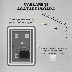 Oglinda pentru baie cu lumini LED, 70 x 50 cm - Img 9