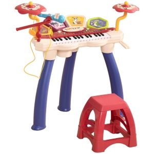 Orga Pian pentru Copii cu Set de Tobe Instrument Muzical Electronic cu Sunete Multiple Lumini Microfon Taburet pentru Fete si Baieti - Img 1