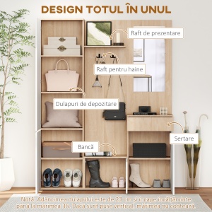 Organizator Intrare cu Oglindă, Montaj Fără Găuri și Sistem Anti-Înclinare, Design Robust, 145 x 29 x 184 cm - Img 4